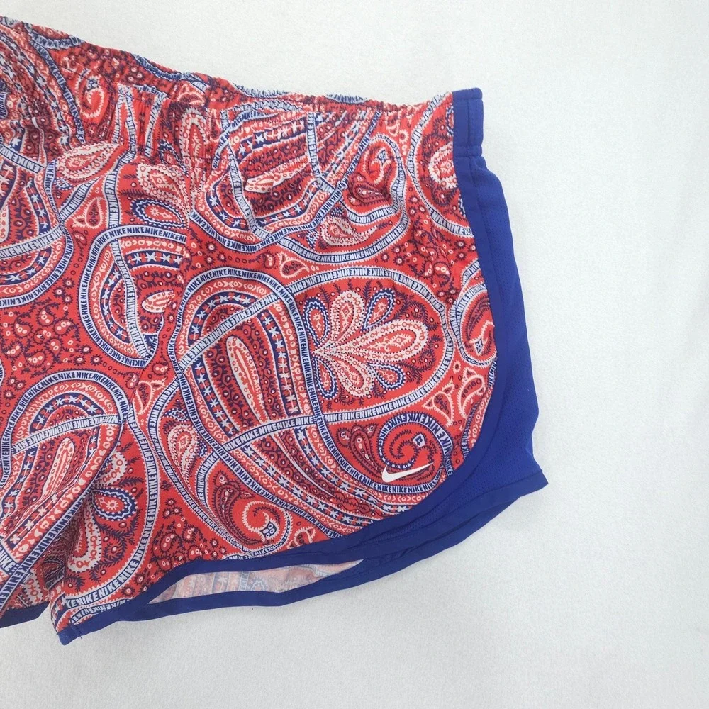 Nike Shorts Womens Large Red Blue Tempo Paisley Dri FIT Lined Running Athletic